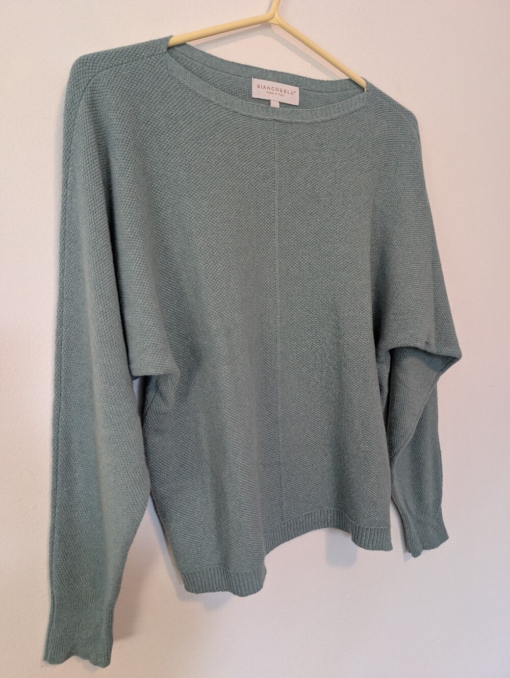 Bianco & Blu Italy Wool Cashmere Old Money Batwing Knit Sweater Sage Green XL - Picture 3 of 6